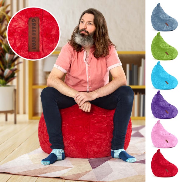 Green Bean Plüsch Sitzsack 45x45x60cm - Indoor Sitzkissen mit 120L EPS Perlen Füllung Kuschelig Waschbar - Bean Bag Bodenkissen Lounge Chair Sitzhocker - Rot