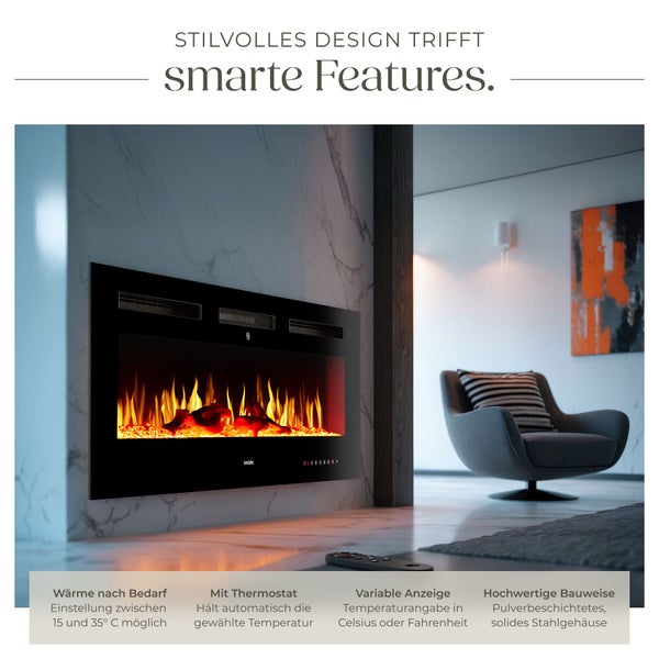 Tectake Elektrokamin mit Heizfunktion, Thermostat und Temperaturanzeige im Wohnzimmer