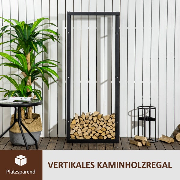 HOMCOM Kaminholzregal, für Innen und Außen, 60 x 25 x 150 cm, Metall, Schwarz