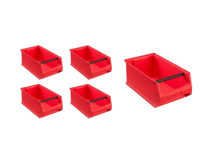 PROREGAL SparSet 5x Rote Sichtlagerbox 4.1 mit Griffstange HxBxT 15 x 20 x 35 cm 7,2 Liter Sichtlagerbehälter