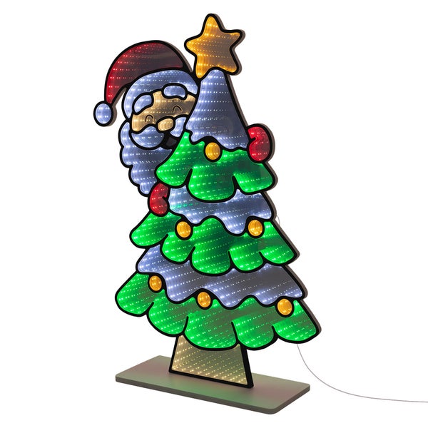 Weihnachtsdekoration mit LED Beleuchtung Motiv Weihnachtsmann hinter Weihnachtsbaum mit Stern