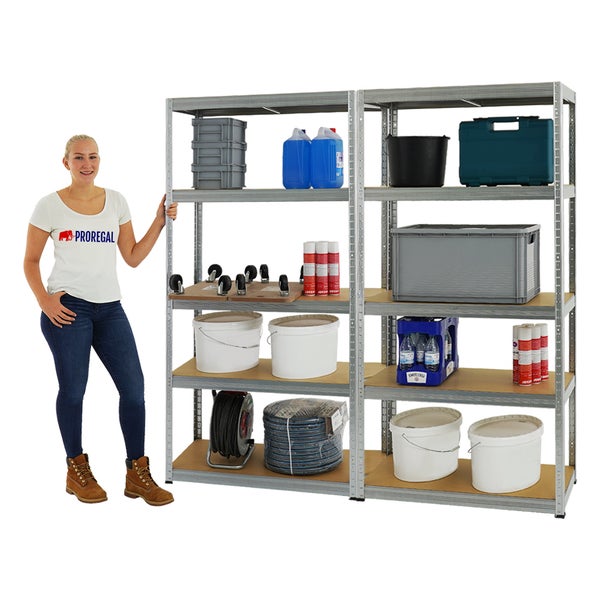 PROREGAL Mega Deal 2x Schwerlastregal Slim Elephant S HxBxT 180 x 90 x 45 cm 5 Ebenen Fachlast 350 kg Verzinkt
