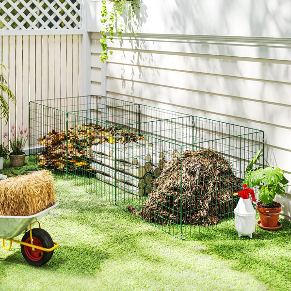 Outsunny Komposter 1680 Liter, 270 x 90 x 70 cm 3-teilig Schnellkomposter aus Stahl, wetterfest Thermokomposter mit offenem Gitterdesign, Gartenkomposter, Kompostbehälter für Garten, Küchen, Balkon