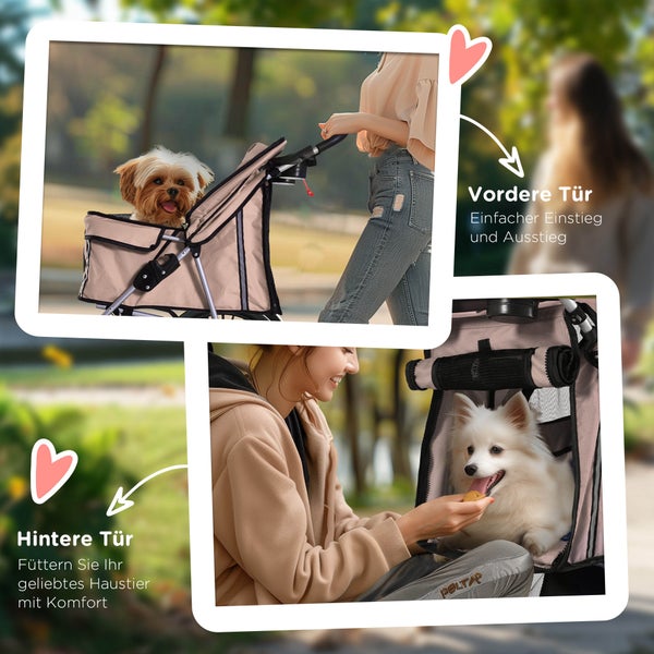 PawHut Hundewagen, 75L x 45B x 97H cm, 600D Oxford, Nylon-Netzgitter, Kaffee-Braun