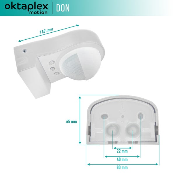 Oktaplex Don Bewegungsmelder Außen 240° PIR-Sensor IP65 10m weiß LED geeignet