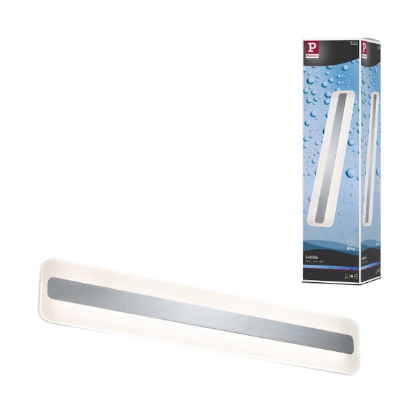 Paulmann Lukida LED-Spiegelleuchte für Badezimmer, Schutzart IP44 gegen Spritzwasser, Design in Chrom und Weiß inklusive Produktverpackung.