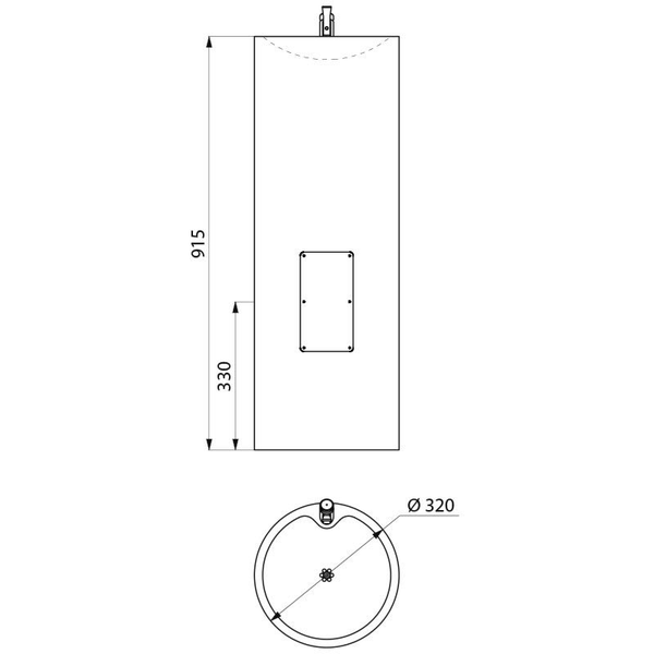 Technische Zeichnung einer runden Säule mit einer Gesamthöhe von 915 Millimetern und einem Durchmesser von 320 Millimetern.