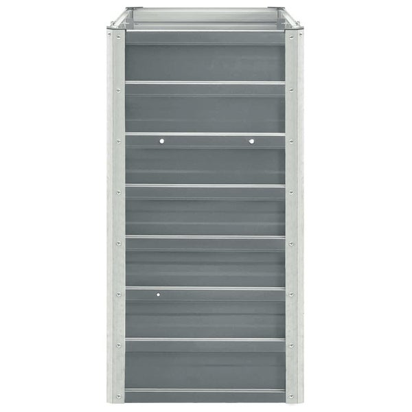 Rechteckiges Hochbeet aus Metall mit horizontaler Paneelstruktur und verstärkten Ecken.