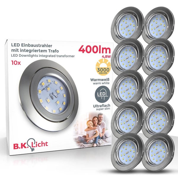 Einbaustrahler 68mm 10er Set - 230V, 4,8W, 400lm, LED, warmweiß, matt-nickel