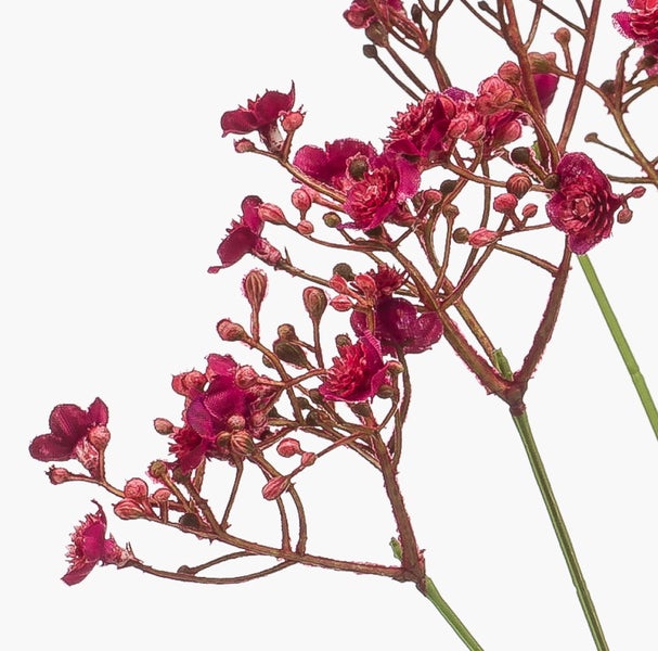 Künstlicher Schleierkraut-Zweig in Dunkelrosa mit vielen kleinen Blüten und Knospen.