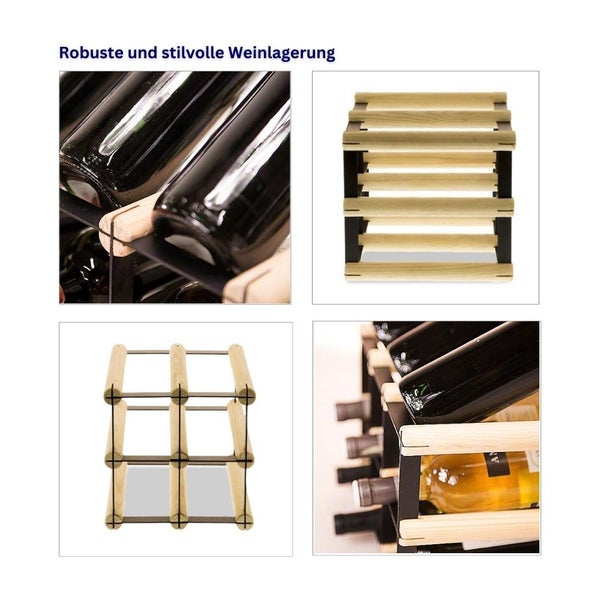 PROREGAL Modulares Weinregal Vinotega Mod Metal HxBxT 22,5 x 22,5 x 24,5 cm 2 x 2 Flaschen Massives Kiefernholz Natur