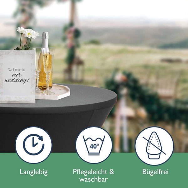Tischhusse für Stehtische, robust, pflegeleicht, waschbar und bügelfrei