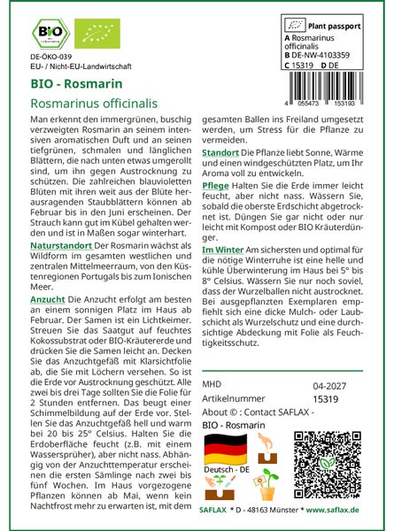 SAFLAX Garden to go - BIO - Rosmarin - Rosmarinus officinalis - 40 Samen - Mit Topf, Klima - Deckel und Anzuchtsubstrat