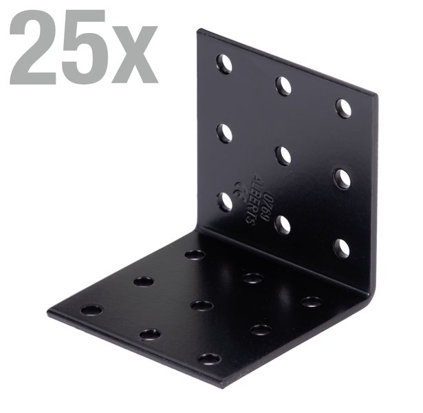 Set mit 25 Stück Alberts Winkelverbinder aus Stahl für Holzverbindungen.