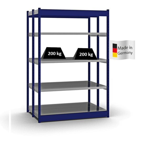 PROREGAL Fachbodenregal Stecksystem Vierkant-Profil Grundregal HxBxT 200 x 132,5 x 40 cm 2x5 Ebenen Doppelseitige Bauart Fachlast 200 kg Enzianblau