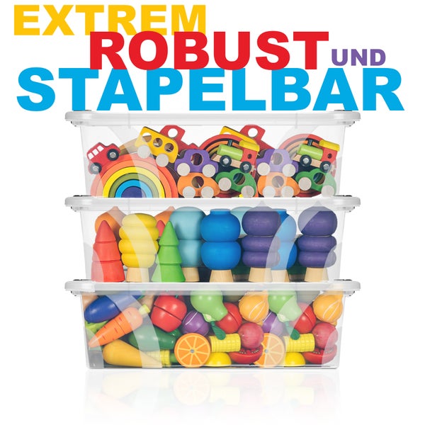 BigDean 6 Stück Aufbewahrungsbox mit Deckel 7 L flach und Transparent – Aufbewahrungsbox stapelbar & Made in Europe