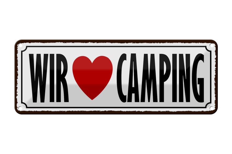 Blechschild Spruch 27x10cm wir love camping Dekoration