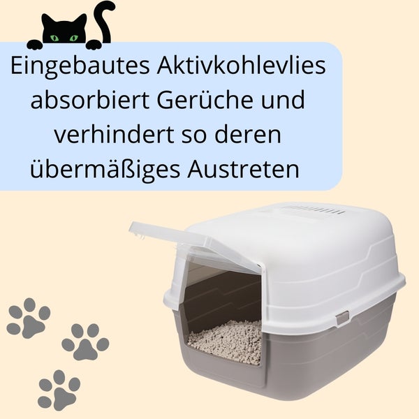 Katzenklo mit Deckel Aktivkohlefilter Katzentoilette Katzen WC Hauben Toilette Klo grau modernes Design