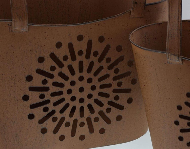 Dekoleidenschaft 2x Deko Tasche aus Metall in Rost Optik, Windlicht, Vase, Kerzenständer, Tischdeko, Gartendeko für Drinnen & Draußen