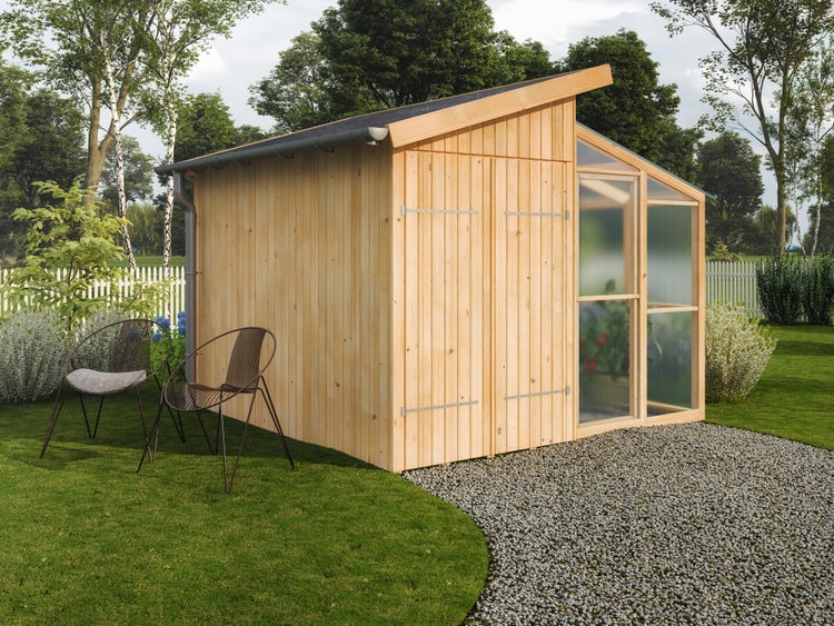 Alpholz Gewächshaus-Gerätehaus Ernst Gewächshaus aus Holz, Anzuchthaus Treibhaus, Naturbelassen