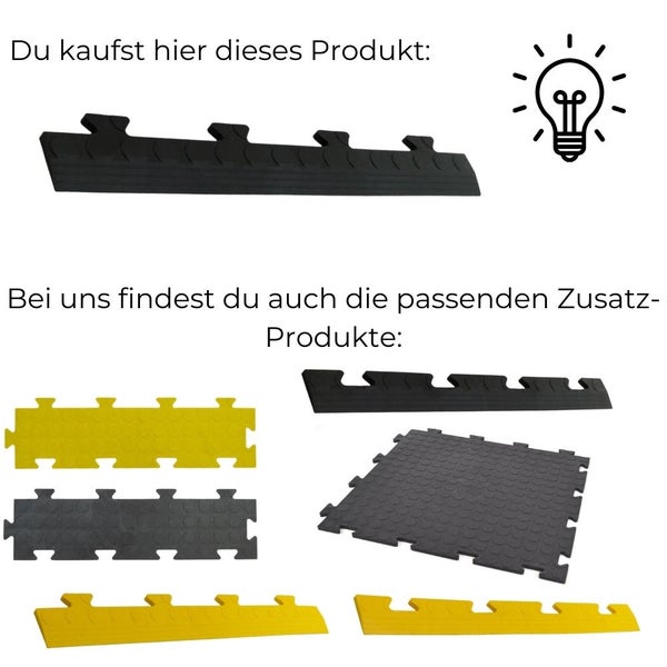 Klickfliesen Bodenplatte Kunststoff Balkon Terasse Garage Werkstatt Camping Fliesen Bodenbelag 50 PVC Klicksystem 10x Randleisten MALE schwarz