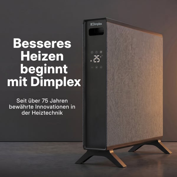 Elektrisches Heizgerät Dimplex mit digitaler Temperaturanzeige und Textiloberfläche