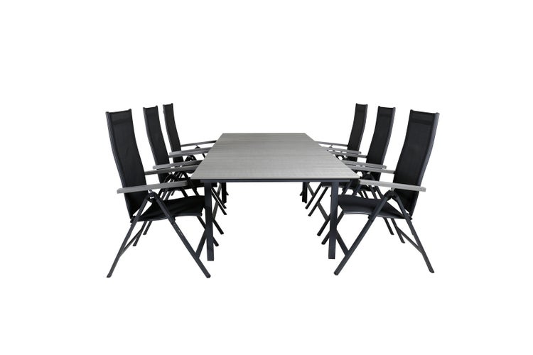 Levels Gartenset Tisch 100x160/240cm und 6 Stühle L5pos Albany schwarz, grau. 100 X 160 X 75 cm