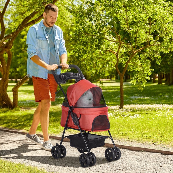 PawHut Hundewagen, 67L x 45B x 96H cm, Stahl, Oxford-Gewebe, Rot