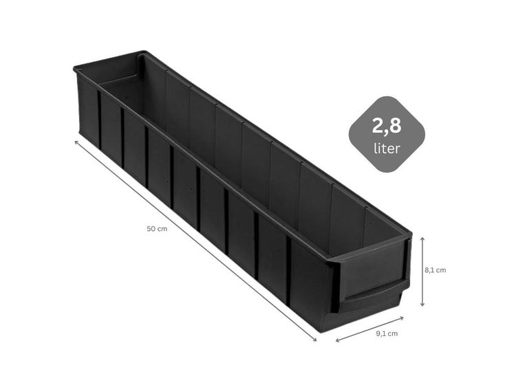 PROREGAL Leitfähige Industriebox 500 S HxBxT 8,1 x 9,1 x 50 cm 2,8 Liter ESD Sichtlagerkasten Sortimentskasten Sortimentsbox Kleinteilebox