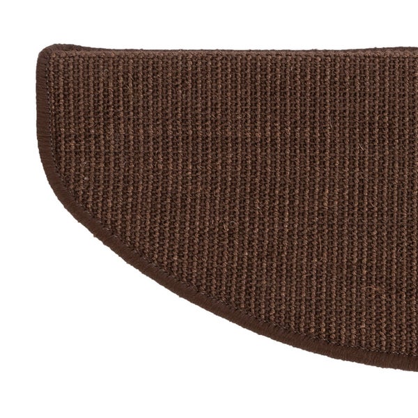 FLOORDIREKT Premium Sisal-Stufenmatte - Umkettelt & Selbstklebend - Halbrund - Dunkelbraun - 23,5 x 65 cm