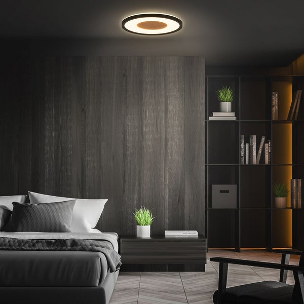 LED Deckenlampe flach Deckenleuchte Wohnzimmer Dimmbar Schlafzimmer Flur Holz