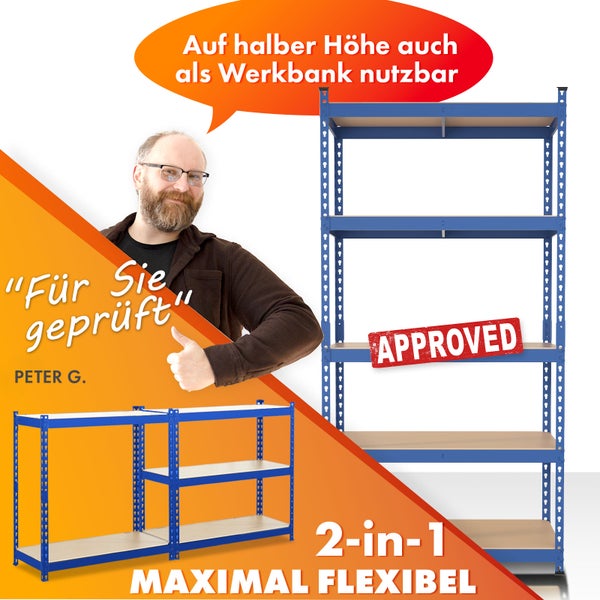 FLOORDIREKT Schwerlastregal Rhino - bis 1050 kg - Pulverbeschichtet - 180 x 90 x 45 cm Blau