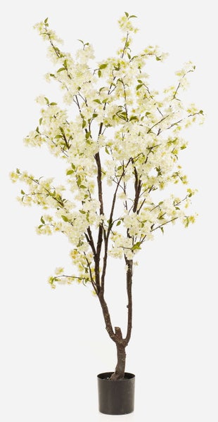 Künstlicher Kirschblütenbaum mit weißen Blüten an dunklen Ästen.