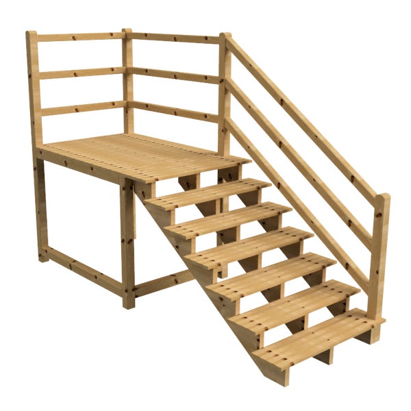 Holztreppe mit Plattform und Geländer