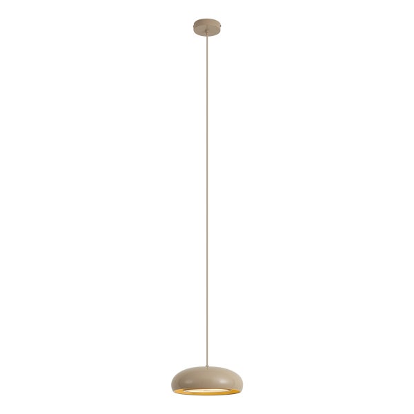 Moderne Pendelleuchte mit flachem, halbkugelförmigem Schirm und schmaler Aufhängung