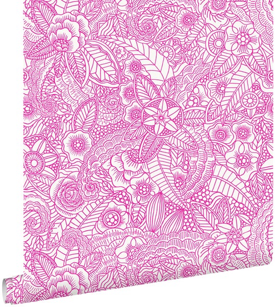 ESTAhome Tapete Blumenzeichnungen Rosa - 53 cm x 10.05 m - 148614