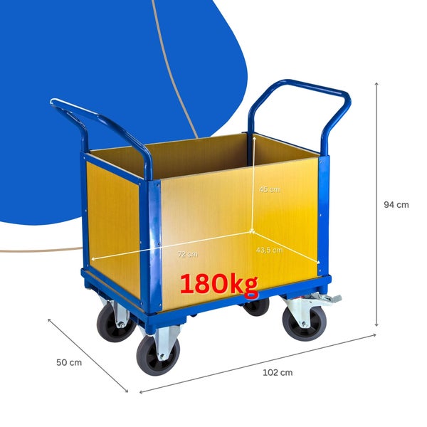 PROREGAL Transportwagen Doppelstirnwand 2 Wände HxBxL 94 x 50 x 102 cm Traglast 180 kg Lichtblau
