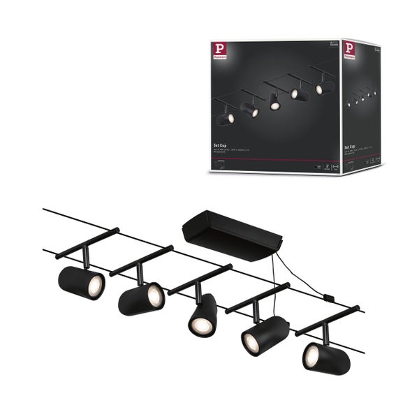 CorDuo Seilsystem Cup Basisset GU5,3 max. 5x10W 230/12V Schwarz matt, Chrom