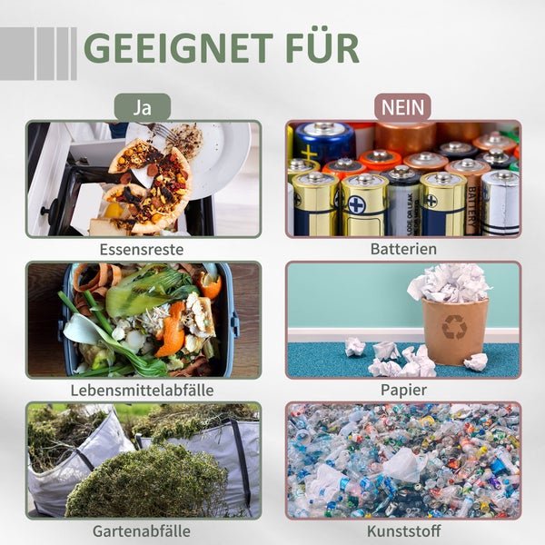 Outsunny Komposter 160L, 71cm x 65cm x 96cm Drehbarer Schnellkomposter aus Kunststoff, Thermokomposter mit 2 Kammer, für Bio- und Garten-Abfälle, Grau
