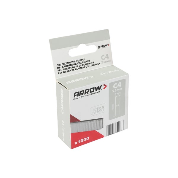 Arrow Kronendrahtklammern C4 23 Millimeter Länge, Packung mit 1000 Stück.