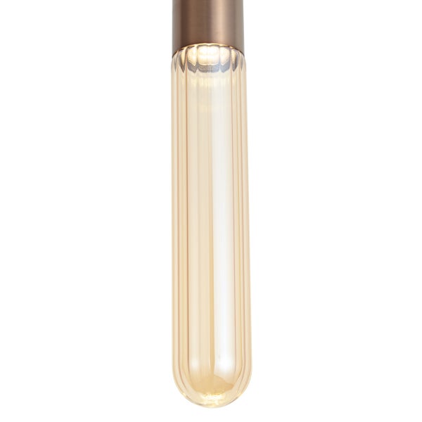 LED Stablampe aus Glas mit Rillenstruktur und Metallsockel