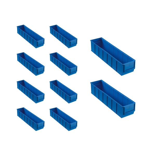 PROREGAL SparSet 10 x Blaue Industriebox 400 S HxBxT 8,1 x 9,1 x 40 cm 2,2 Liter Sichtlagerkasten Sortimentskasten Sortimentsbox Kleinteilebox
