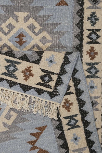 Kelim Teppich Hellblau aus Wolle Blancard Green Looop 80x150 cm