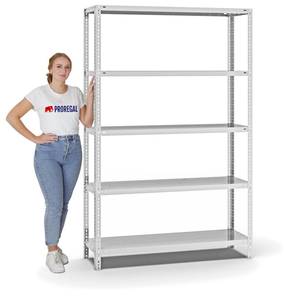PROREGAL Fachbodenregal Schraubsystem Heavy-Duty Grundregal HxBxT 200 x 130 x 40 cm 5 Ebenen Fachlast 350 kg Beidseitig Nutzbar Lichtgrau