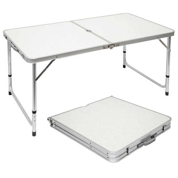 AMANKA klappbarer stabiler Campingtisch 120x60x70cm höhenverstellbar tragbar Kofferformat Aluminium Hell Grau