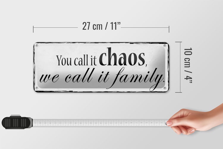Blechschild Spruch 27x10cm you call it chaos we it family Dekoration