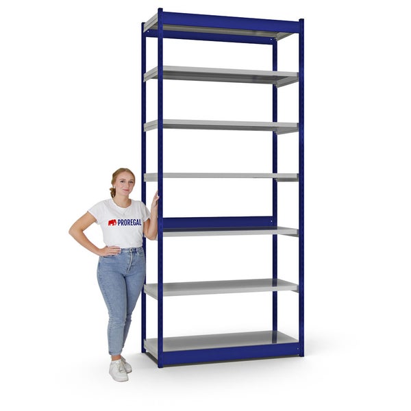 PROREGAL Fachbodenregal Stecksystem Vierkant-Profil Grundregal HxBxT 300 x 132,5 x 50 cm 7 Ebenen Einseitige Bauart Fachlast 200 kg Enzianblau
