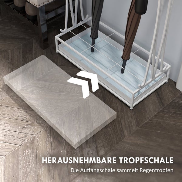 Schirmständer mit herausnehmbarer Tropfschale zur Aufnahme von Regenwasser aus Schirmen.