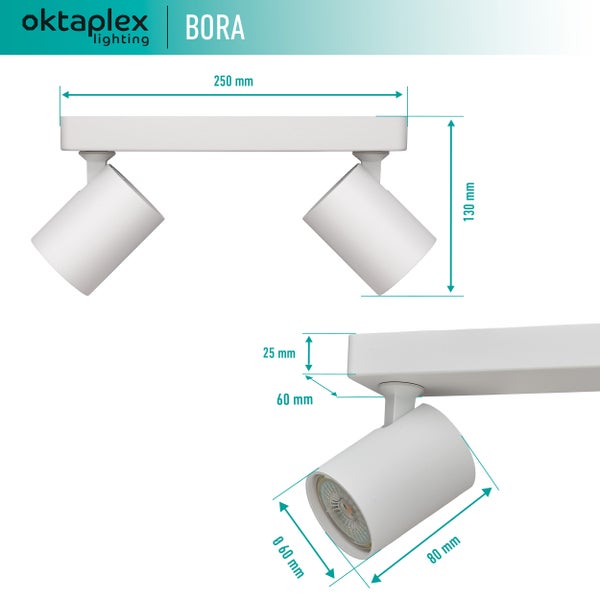 Bora Deckenstrahler 2-flammig GU10 LED Spotbalken 25 cm 230V schwenkbar Spotleuchte Aluminium modern Decken- Wandmontage