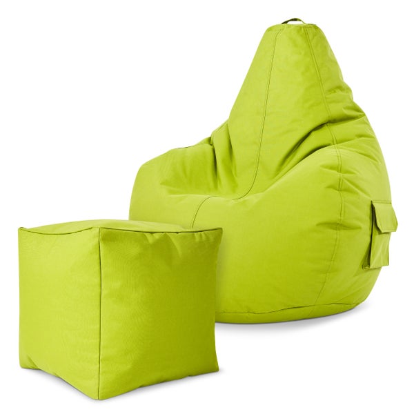 Green Bean 2er Set Sitzsack + Hocker - fertig befüllt - robust waschbar schmutzabweisend - Kinder & Erwachsene Bean Bag Bodenkissen Lounge Sitzhocker Relax-Sessel Gamer Gamingstuhl Pouf - Apfelgrün